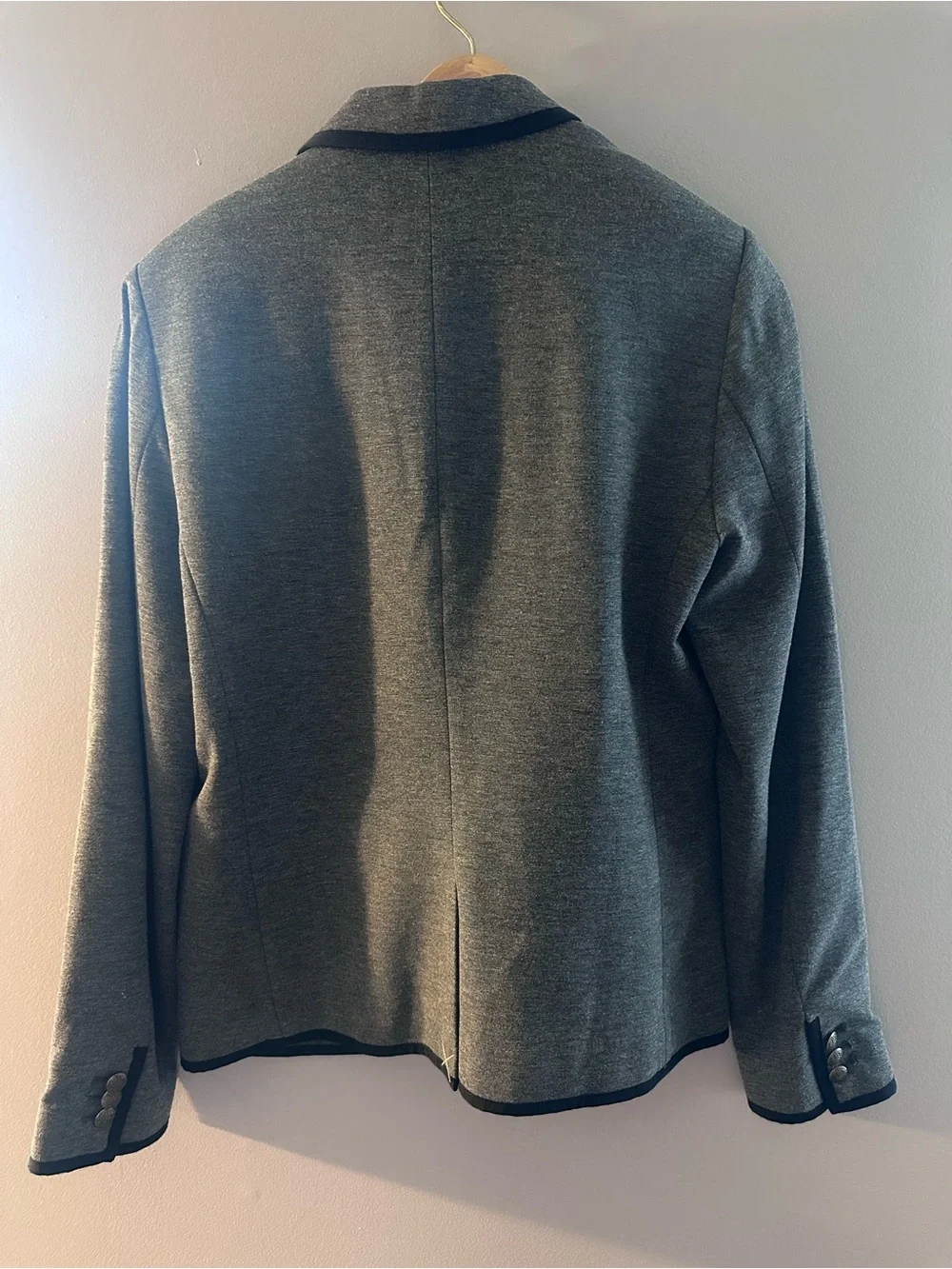 J. Crew Women's Gray Blazer with Black Trim Gold Buttons